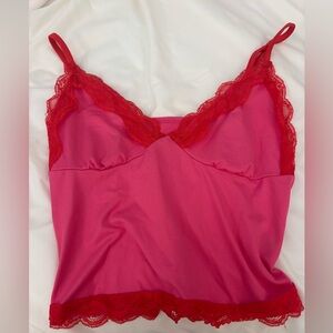 Red and Pink Lace Trim Camisole